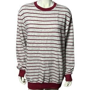 Carbon Striped Crewneck Sweatshirt Gray Burgundy Oversized Heathered XL